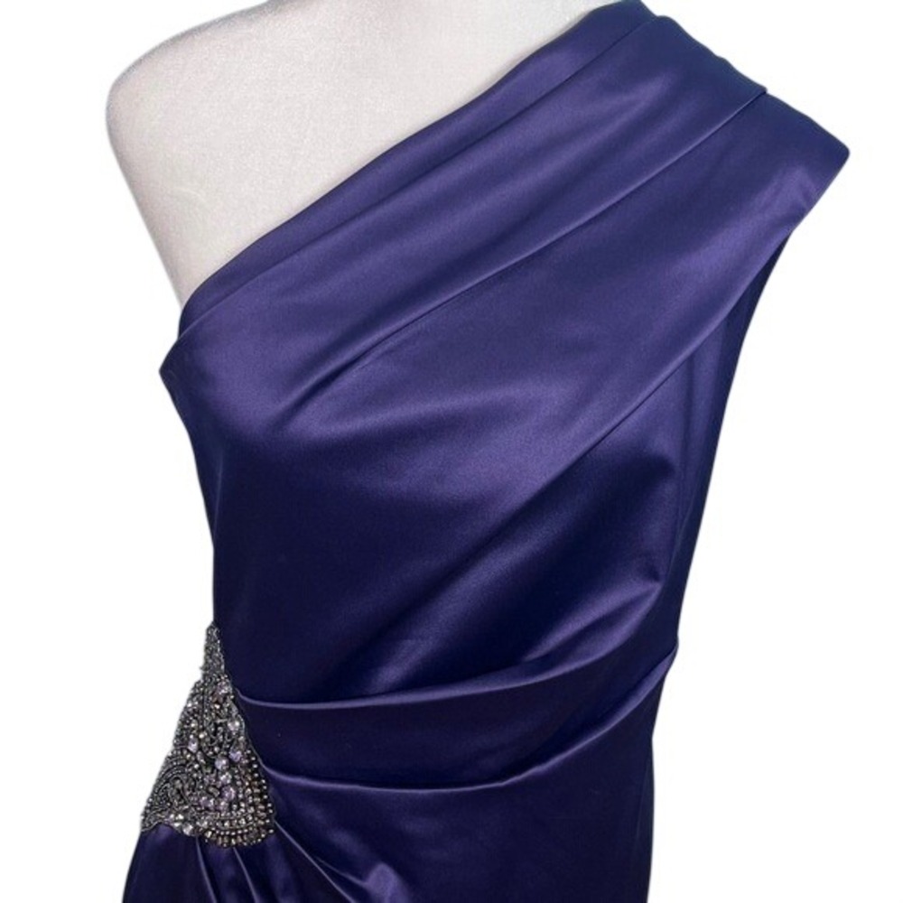 Eliza J One-Shoulder Midi Length Purple Satin Dress with Sequins Size 8 Pristine - Picture 3 of 12